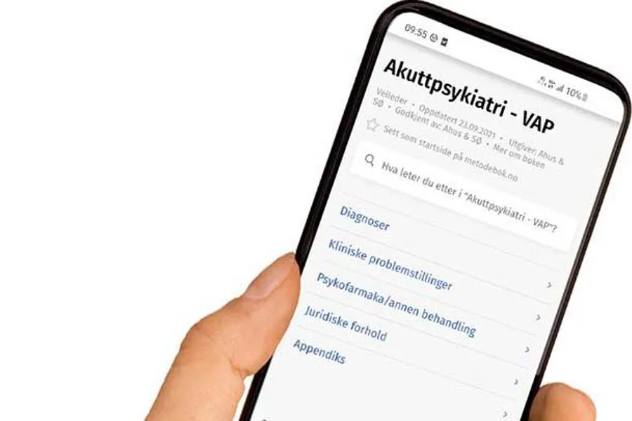 Bilde av displayet på en mobiltelefon, prosedyre fra Aluttpsykiatri - VAP