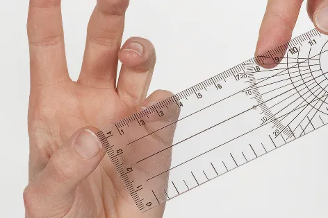 Linjal som måler hånd og fingre