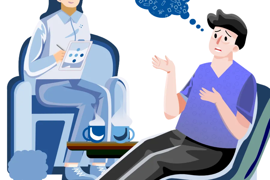 Illustrasjon av en mann og kvinne som prater sammen